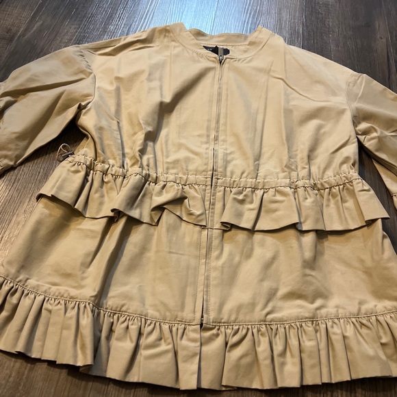 Halogen Zipper Front Ruffle Bell Sleeve Tan Blazer Jacket -Size M boho casual - Picture 2 of 7